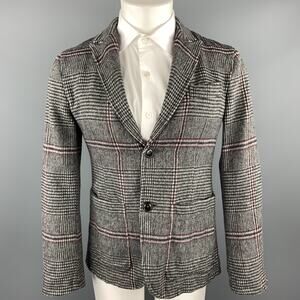 TS (S) Size S Gray Plaid Wool Blend Peak Lapel Sport Coat